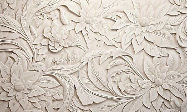 White wall with flowers and leaves