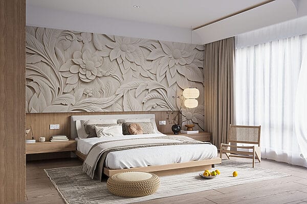 Wall murals White wall with flowers and leaves (SKU: w08789) Wall murals Wall murals White wall with flowers and leaves (SKU: w08789)