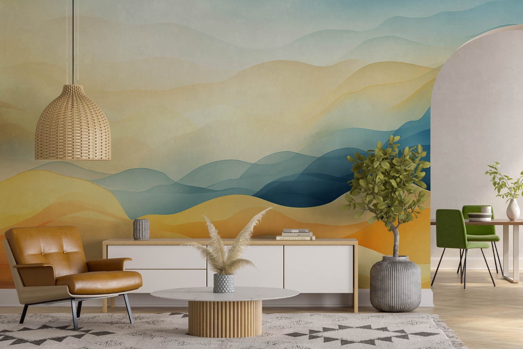 Colorful hills with blue and yellow waves