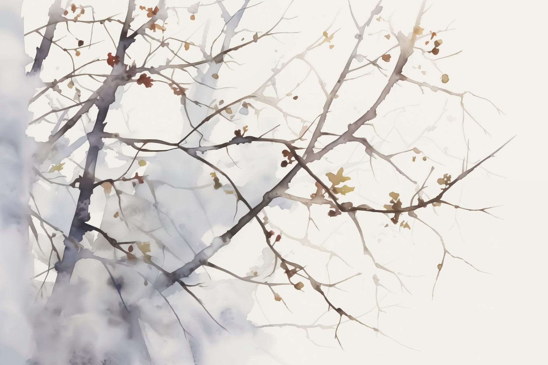 Watercolor of a tree branch with leaves on it w03177p - Watercolor of a tree branch with leaves on it