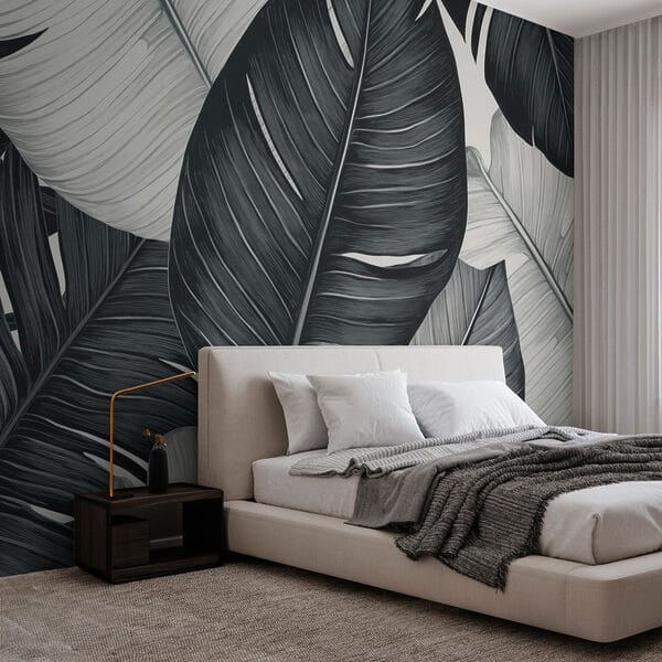 Wall murals Textured leaves in monochrome hues (SKU: w03182) Wall murals Wall murals Textured leaves in monochrome hues (SKU: w03182)