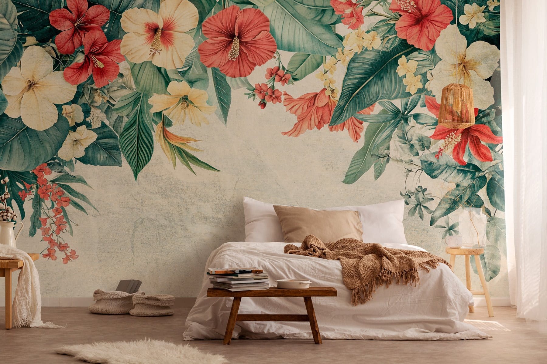 Vibrant blooms brighten the background.