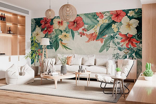 Vibrant blooms brighten the background. Vibrant blooms brighten the background.