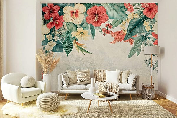 Vibrant blooms brighten the background. Vibrant blooms brighten the background.