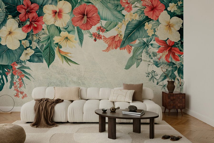 Vibrant blooms brighten the background.