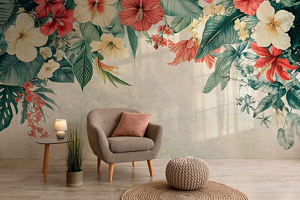Vibrant blooms brighten the background. Vibrant blooms brighten the background.