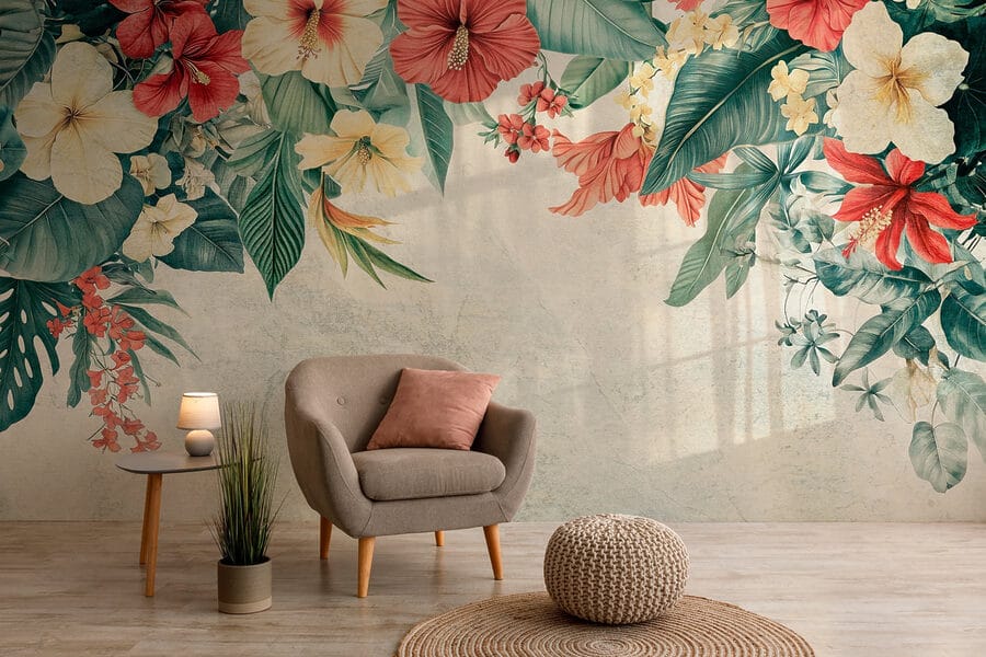 Vibrant blooms brighten the background.