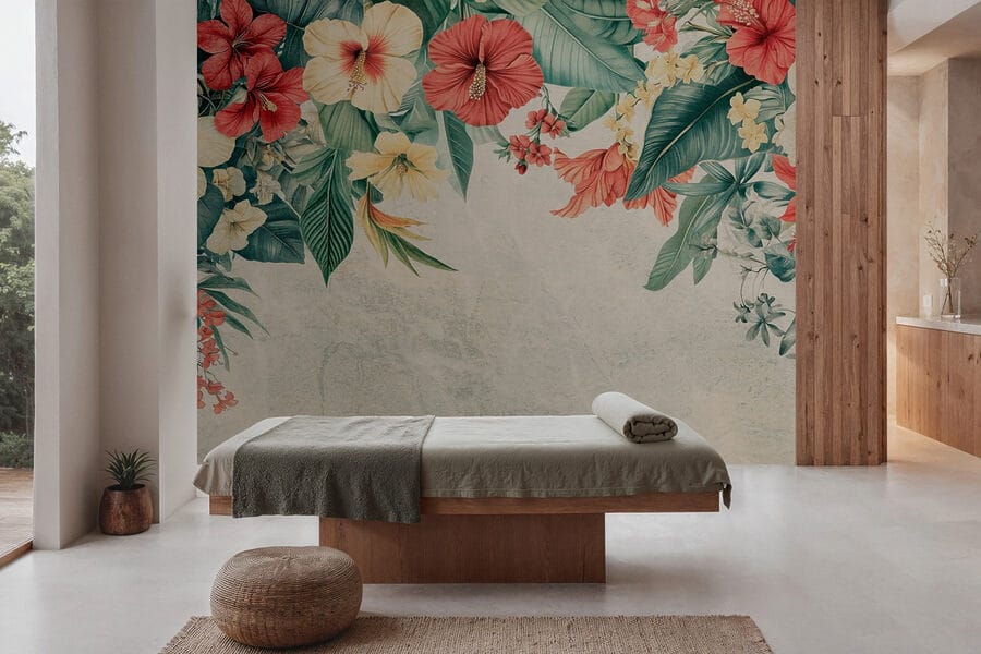 Vibrant blooms brighten the background.