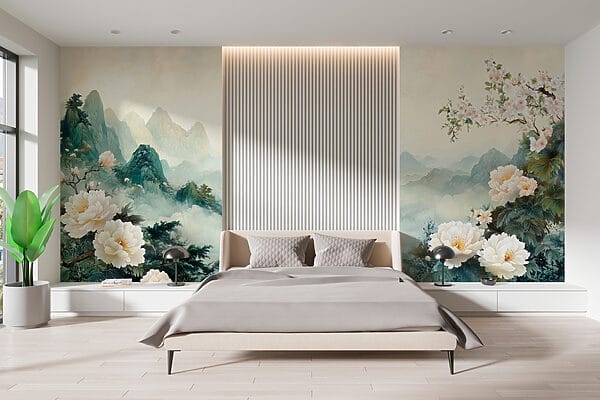 Painting of flowers and mountains Painting of flowers and mountains