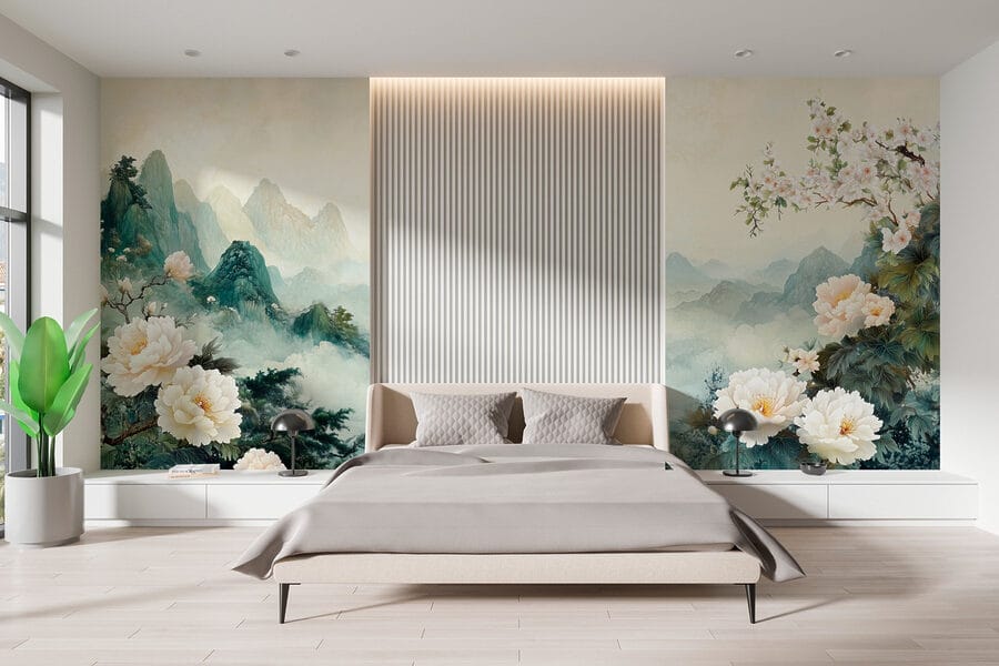 Painting of flowers and mountains Painting of flowers and mountains