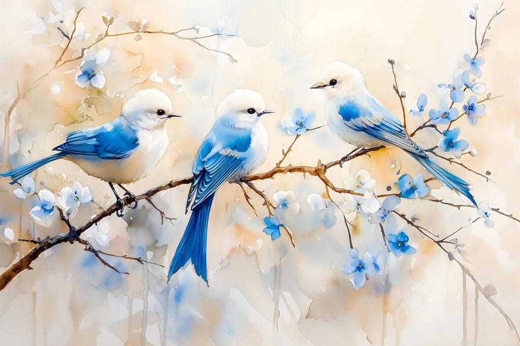 Group of blue birds on a branch Group of blue birds on a branch