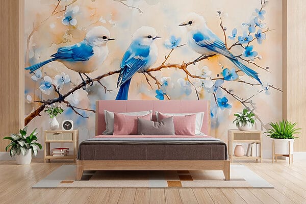 Group of blue birds on a branch Group of blue birds on a branch