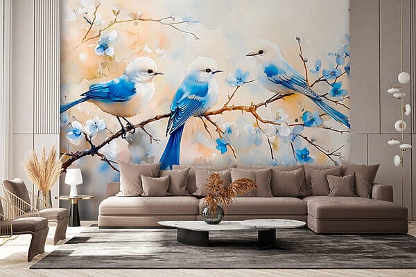 Group of blue birds on a branch Group of blue birds on a branch