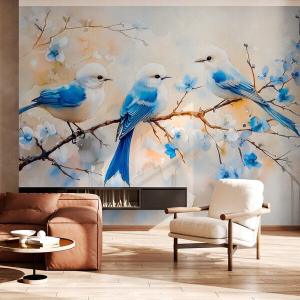 Group of blue birds on a branch Group of blue birds on a branch