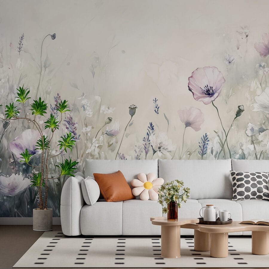 Painting of flowers in a field