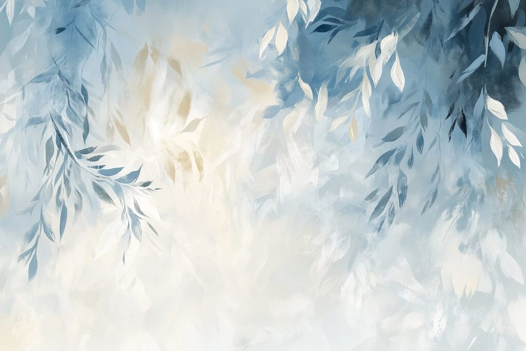 Blue and white background with leaves Blue and white background with leaves