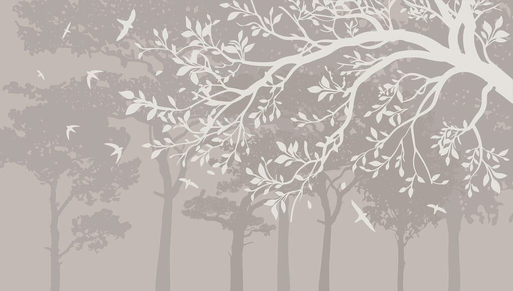 Group of trees with birds flying Group of trees with birds flying