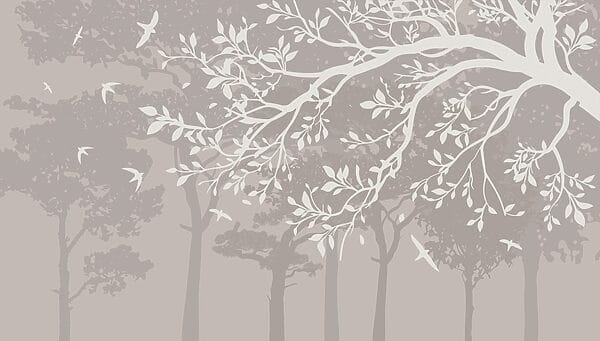 Group of trees with birds flying Group of trees with birds flying