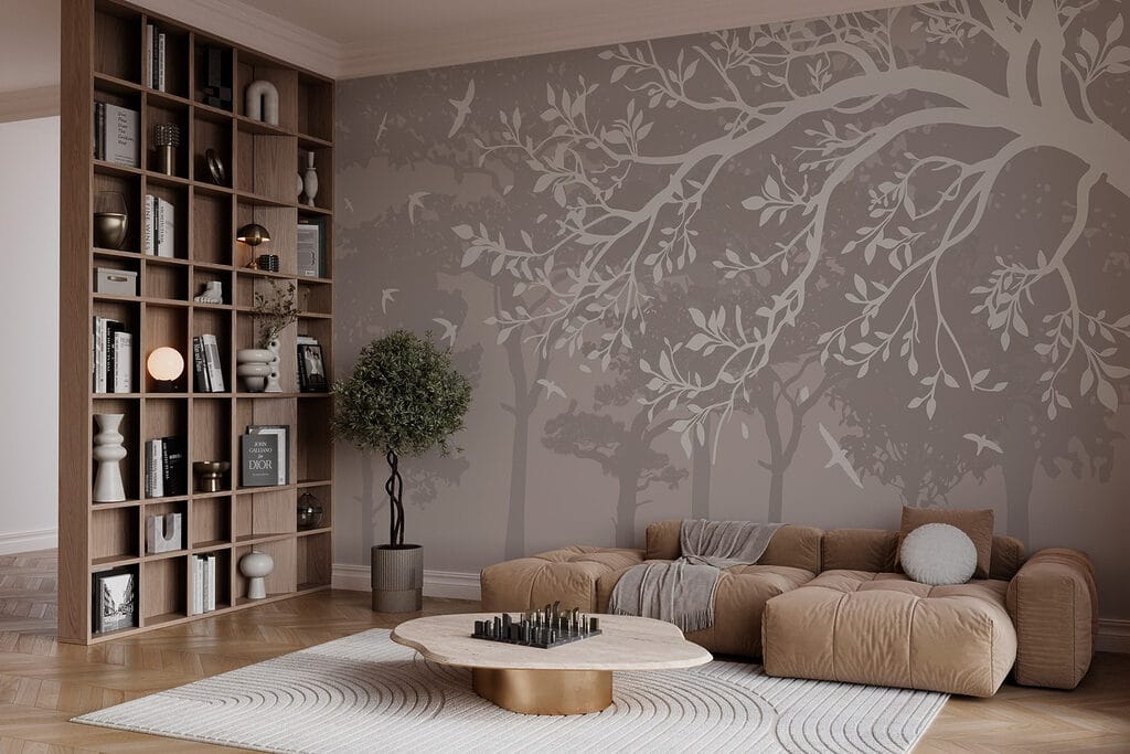 Group of trees with birds flying Group of trees with birds flying