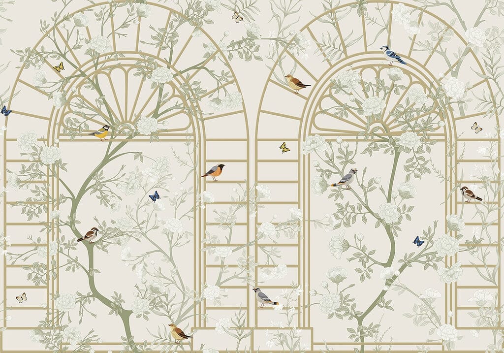 Wallpaper with a ladder and birds Wallpaper with a ladder and birds