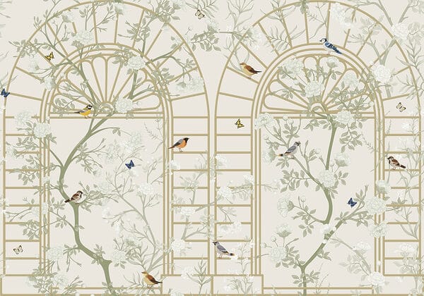 Wallpaper with a ladder and birds Wallpaper with a ladder and birds