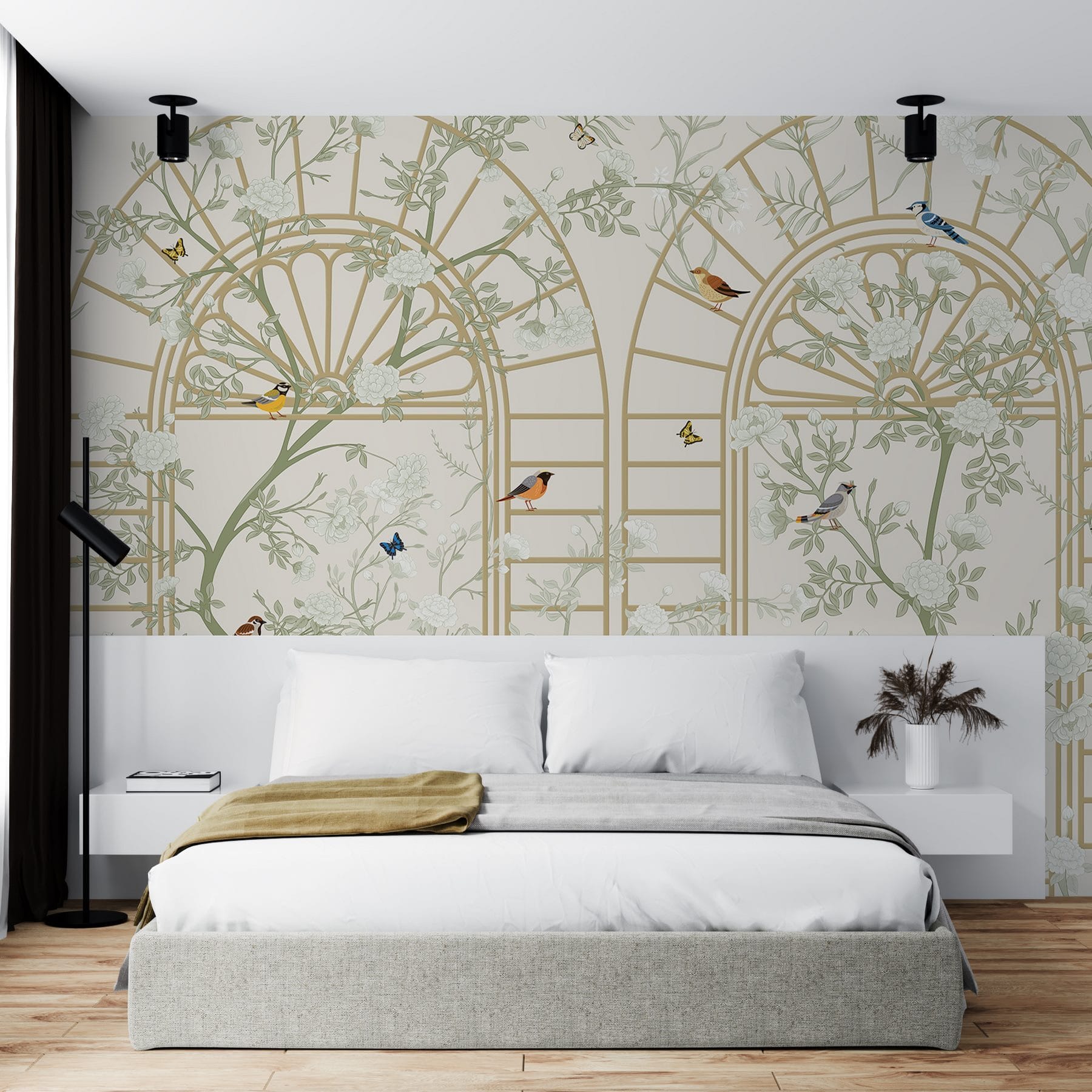 Wallpaper with a ladder and birds