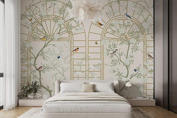 Wallpaper with a ladder and birds Wallpaper with a ladder and birds