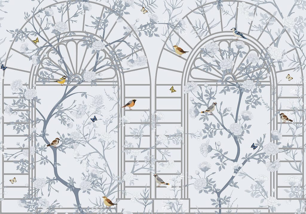 Wallpaper with a ladder and birds Wallpaper with a ladder and birds