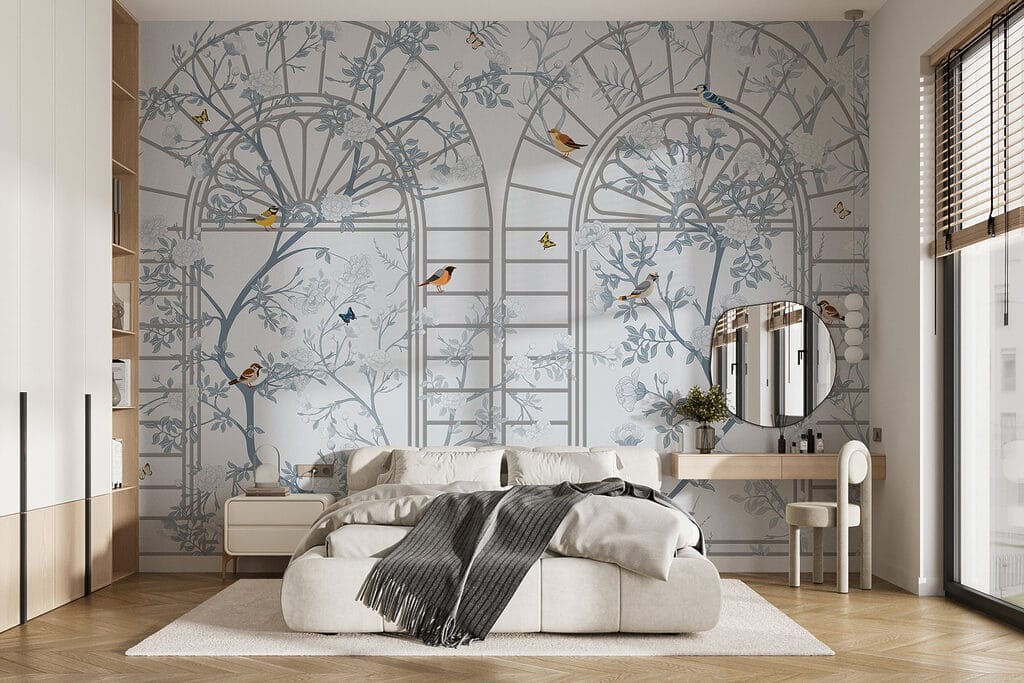 Wallpaper with a ladder and birds Wallpaper with a ladder and birds