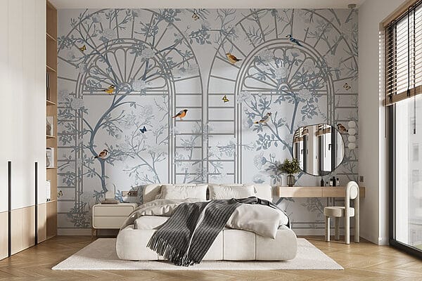 Wallpaper with a ladder and birds Wallpaper with a ladder and birds