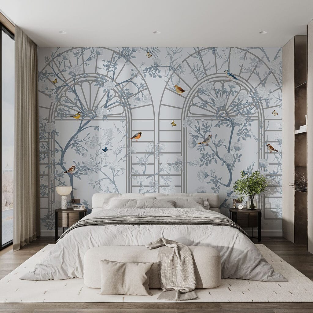 Wallpaper with a ladder and birds Wallpaper with a ladder and birds