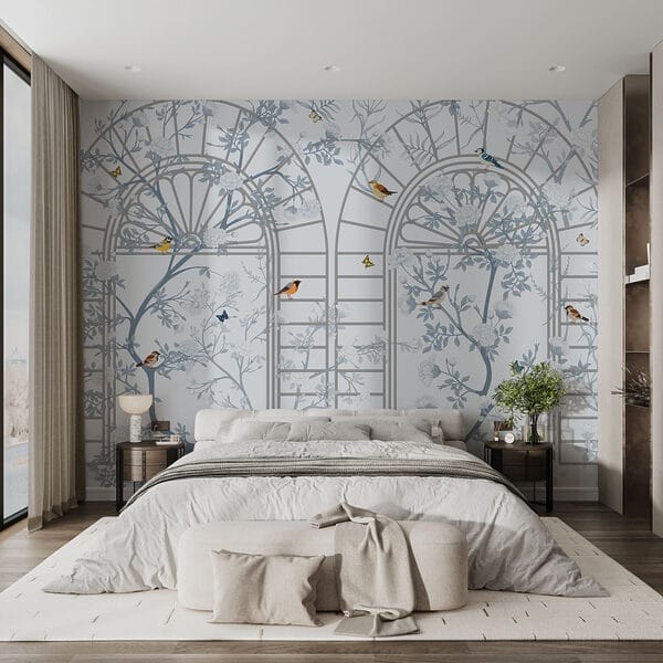 Wallpaper with a ladder and birds Wallpaper with a ladder and birds