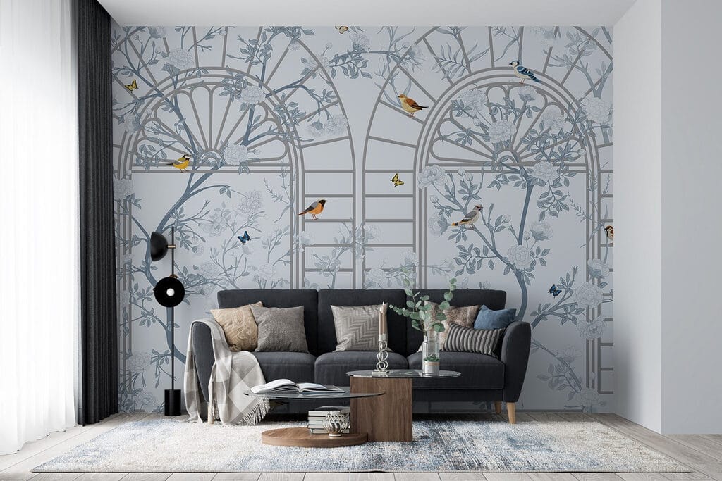 Wallpaper with a ladder and birds Wallpaper with a ladder and birds