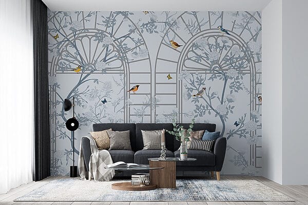 Wallpaper with a ladder and birds Wallpaper with a ladder and birds
