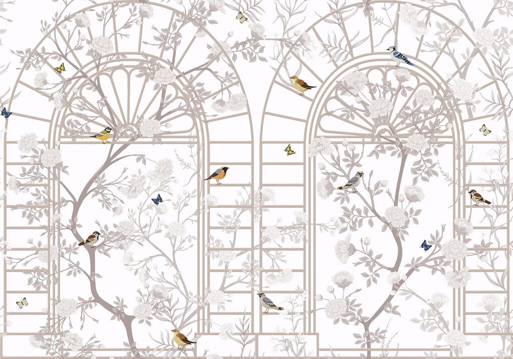 Wallpaper with a ladder and birds Wallpaper with a ladder and birds