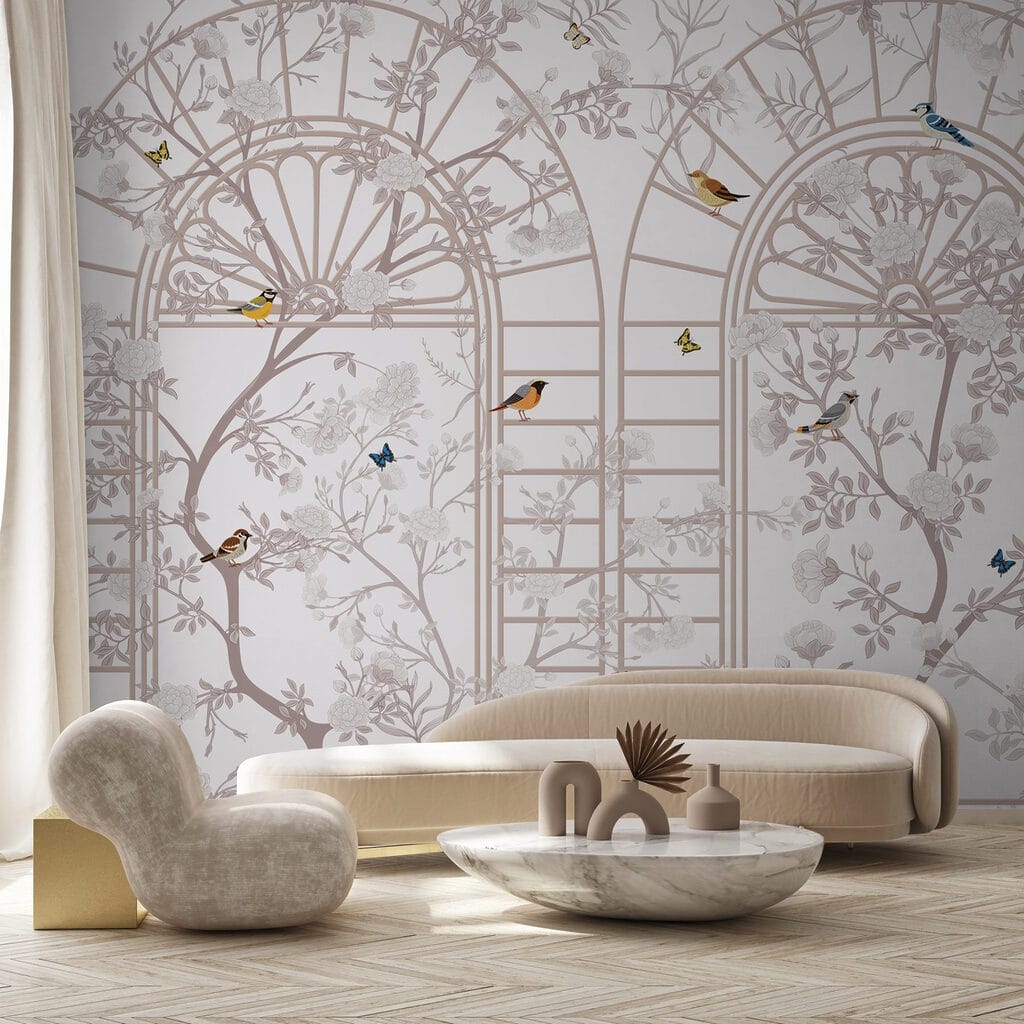 Wallpaper with a ladder and birds Wallpaper with a ladder and birds