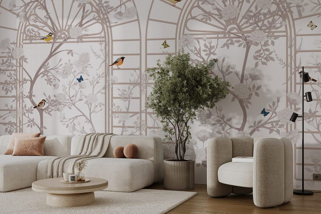 Wallpaper with a ladder and birds Wallpaper with a ladder and birds