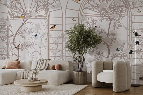 Wallpaper with a ladder and birds Wallpaper with a ladder and birds