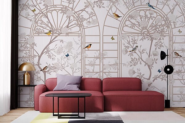 Wallpaper with a ladder and birds Wallpaper with a ladder and birds