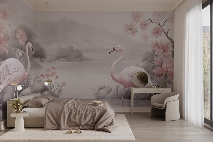 Flamingos in a lake
