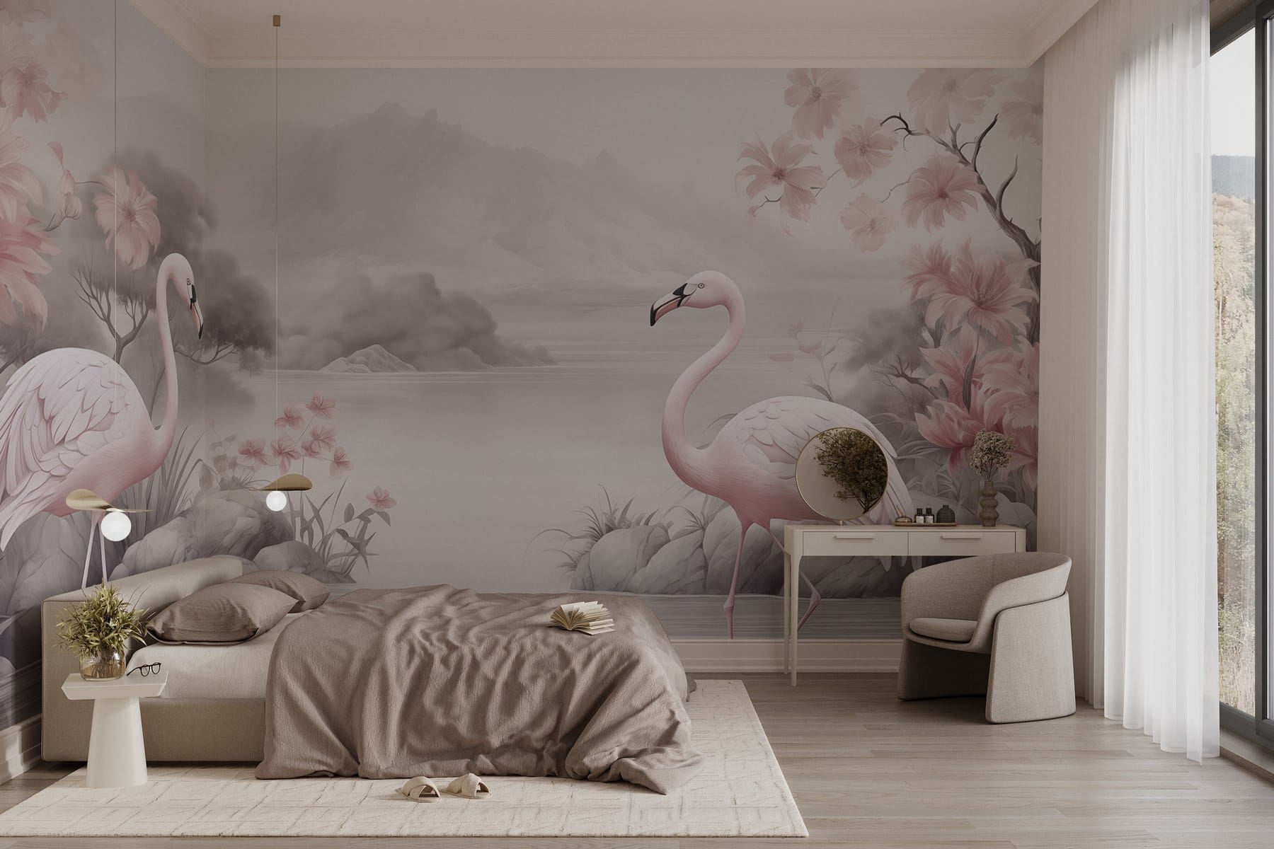 Flamingos in a lake