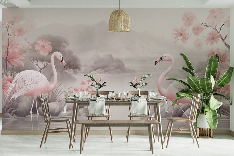 Flamingos in a lake