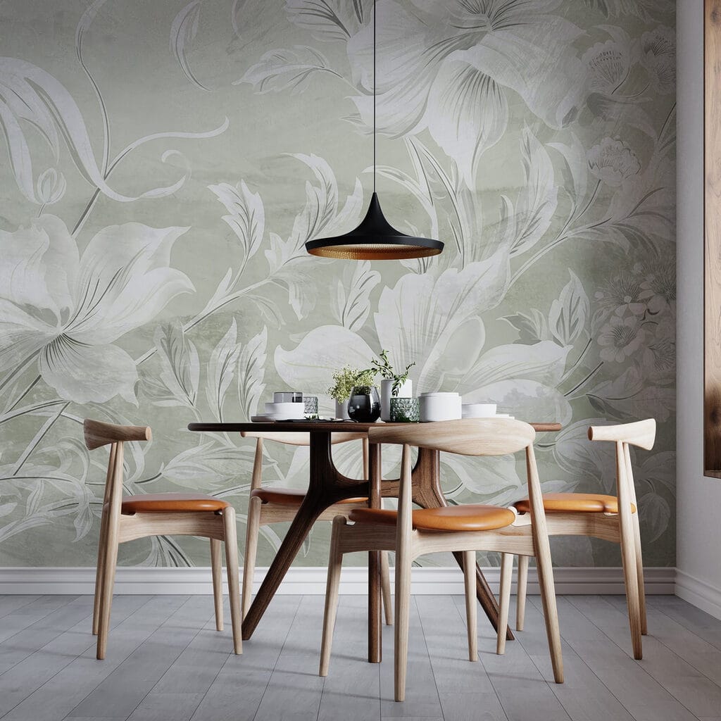 White floral pattern on a wall
