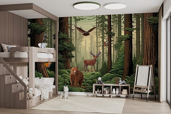 Forest with animals and birds Forest with animals and birds