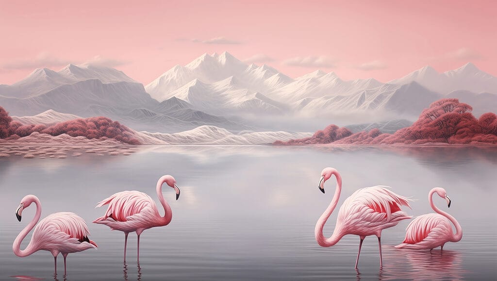 Two flamingos standing in water Two flamingos standing in water
