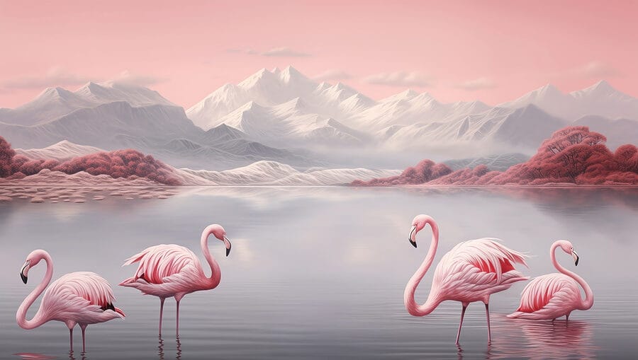 Two flamingos standing in water Two flamingos standing in water