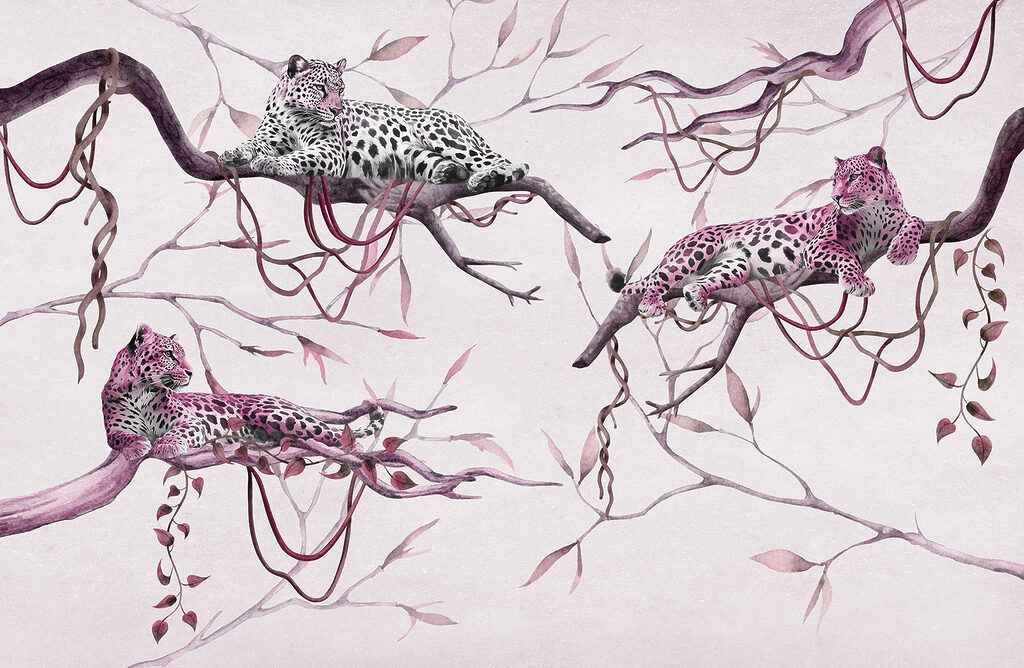 Group of leopards lying on a tree branch Group of leopards lying on a tree branch
