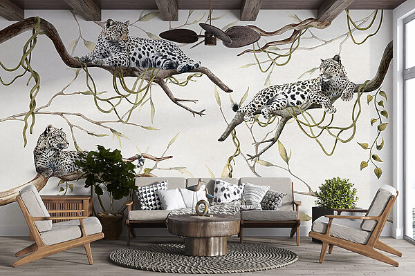 Group of leopards lying on branches Group of leopards lying on branches