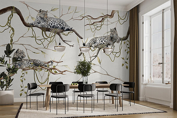 Group of leopards lying on branches Group of leopards lying on branches
