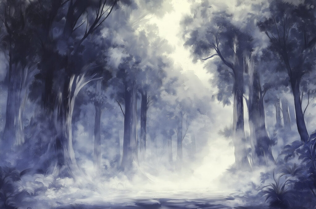 Foggy forest with trees Foggy forest with trees